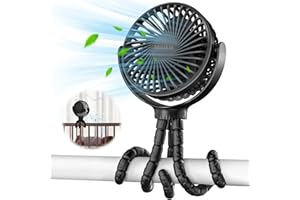 MIKIKIN Baby Stroller Mini Portable Clip on USB Rechargeable Cooling Desk Fan for Travel, Car, Camping, Bedroom (Black)
