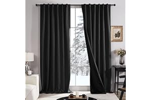 Deconovo Travel Blackout Curtains - Back Tab Curtains, Window Drapes with Total Dark Double Layers, Thermal Insulatied Noise Cancelling Curtains (52W x 108L Inch, Black, Set of 2)