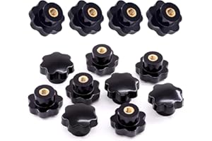 Swpeet 15pcs M8 7 Star Female Thread Knobs Assortment Kit Star Shape Black Plastic Locking Knob for Mechanical Equipment (M8)