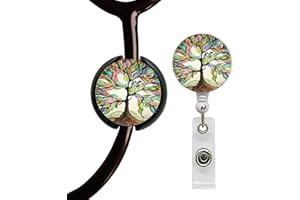 ROFLYER Stethoscope ID Tag Stethoscope Label Charm, Name tag, Medic, Nurse, Doctor, Vet, EMT Come with 1 Retaractable Badge Reel (Colorful Tree of Life)