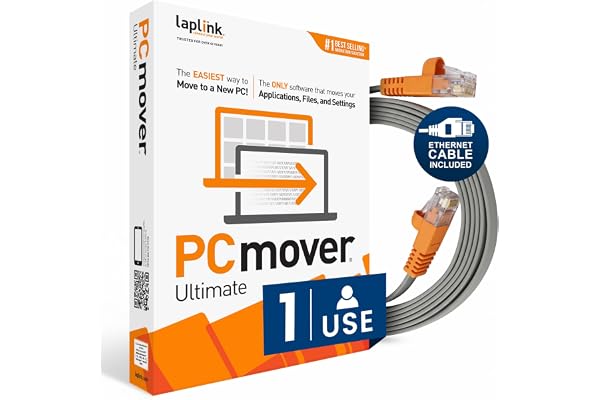 Laplink PCmover Ultimate 11 - Migration of your Applications, Files and Settings from an Old PC to a New PC - Data Transfer Software - With Optional High Speed Ethernet Cable - 1 License