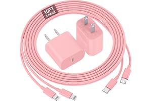 deloni for iPhone Charger Fast Charging, [MFi Certified] 10 FT Long USB C to Lightning Cable with 20W USB C Rapid Charging Block, Fast Charger for iPhone 14 Pro/13Pro Max/12/11Pro/Mini/, 2 Pack - Pink