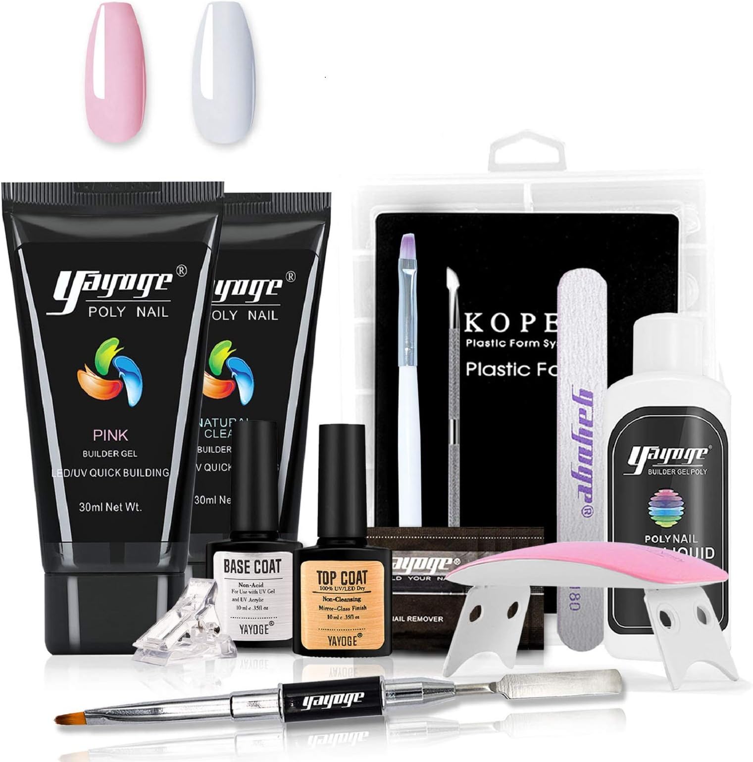 Yayoge Poly Nail Gel Nail Kit with LED Lamp, 2 Tubes 30ml Poly Nail Gel with Slip Solution Poly Builder Gel Nail Starter Kit Professional Nail Extension Gel All-in-One Kit