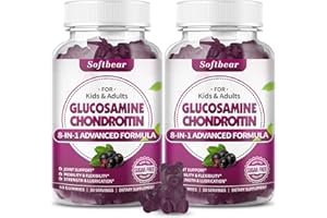 softbear Glucosamine Chondroitin Gummies, Veagn Sugar Free Glucosamine Chondroitin MSM Supplement for Joint Health Elderberry Flavor 120 Gummies