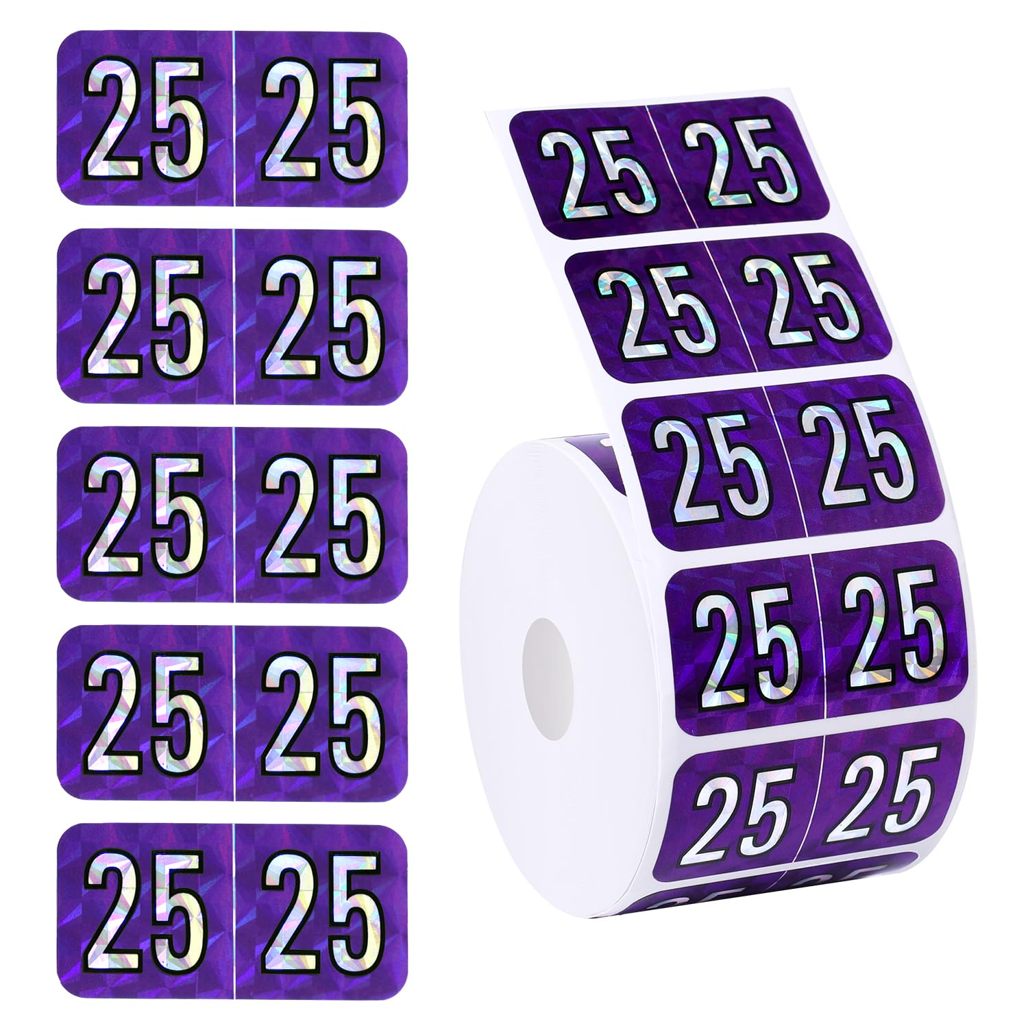 500pcs 2025 Year Stickers, 0.74x1.49in Holographic 2025 New Year Number Stickers File Folder Year Labels Color Coded Stickers 25 Year Labels for Tab File Folders Office Supplies(Purple)