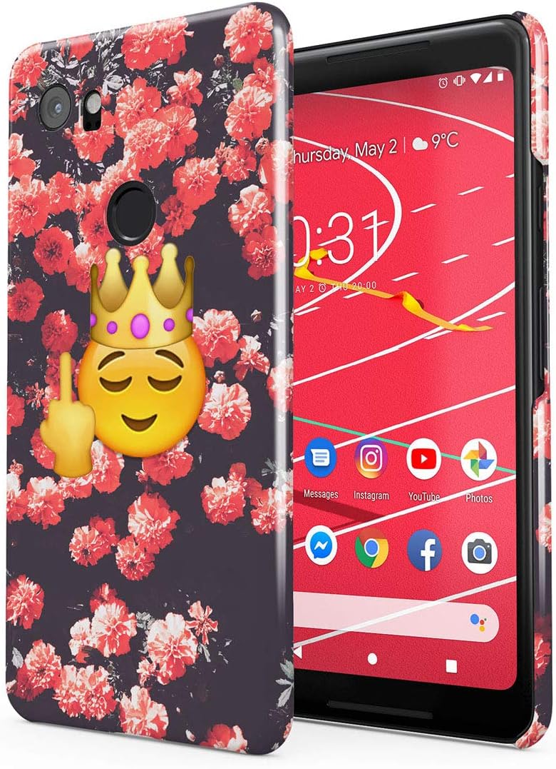 amazon com fuck you queen emoji smiley face red peony blossoms pattern protective hard plastic snap on phone case cover for google pixel 2 xl amazon com