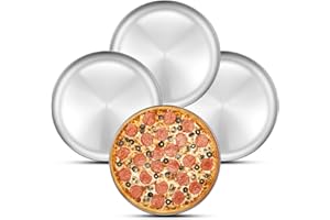 Deedro Pizza Baking Pan Pizza Sheet, 10 inch Stainless Steel Pizza Tray Round Pizza Oven Pan for Home Restaurant Pizzeria, Nontoxic & Heavy Duty, Easy Clean & Dishwasher Safe, Set of 4