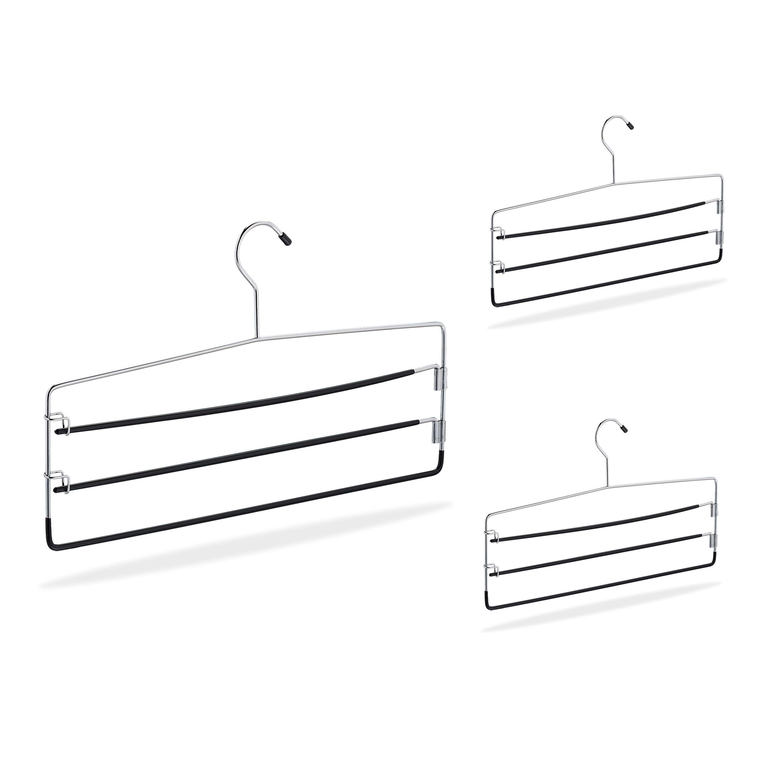 Relaxdays Set of 3 Trousers and Skirts Hangers, Non-Slip, Space-Saving, Wardrobe Organisation, 25 x 40 x 1.5cm, Silver