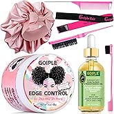 Edge Control Wax Strong Hold Non-greasy Hair Styling Gel - Edge Wax No Flaking Edge Control for Black Hair Edge Wax for Women Rosemary Hair Oil for Hair Growth Edge Brush Hair Braid Bonnet(7pcs)