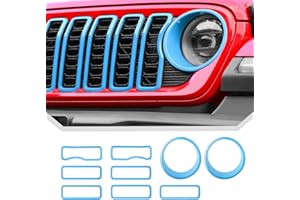 JECAR Grill Inserts for 2024 2025+ Jeep Wrangler JL Grille Cover & Headlight Cover Trim Accessories (Light Blue)