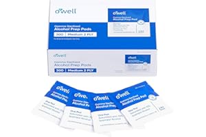 OWELL Prep Pads - 300 Individually Wrapped Sterile Alcohol Wipes, Medium 2-Ply Antiseptic Wipes for Disinfecting Skin, First Aid Kit Alcohol Swabs (300 Count)