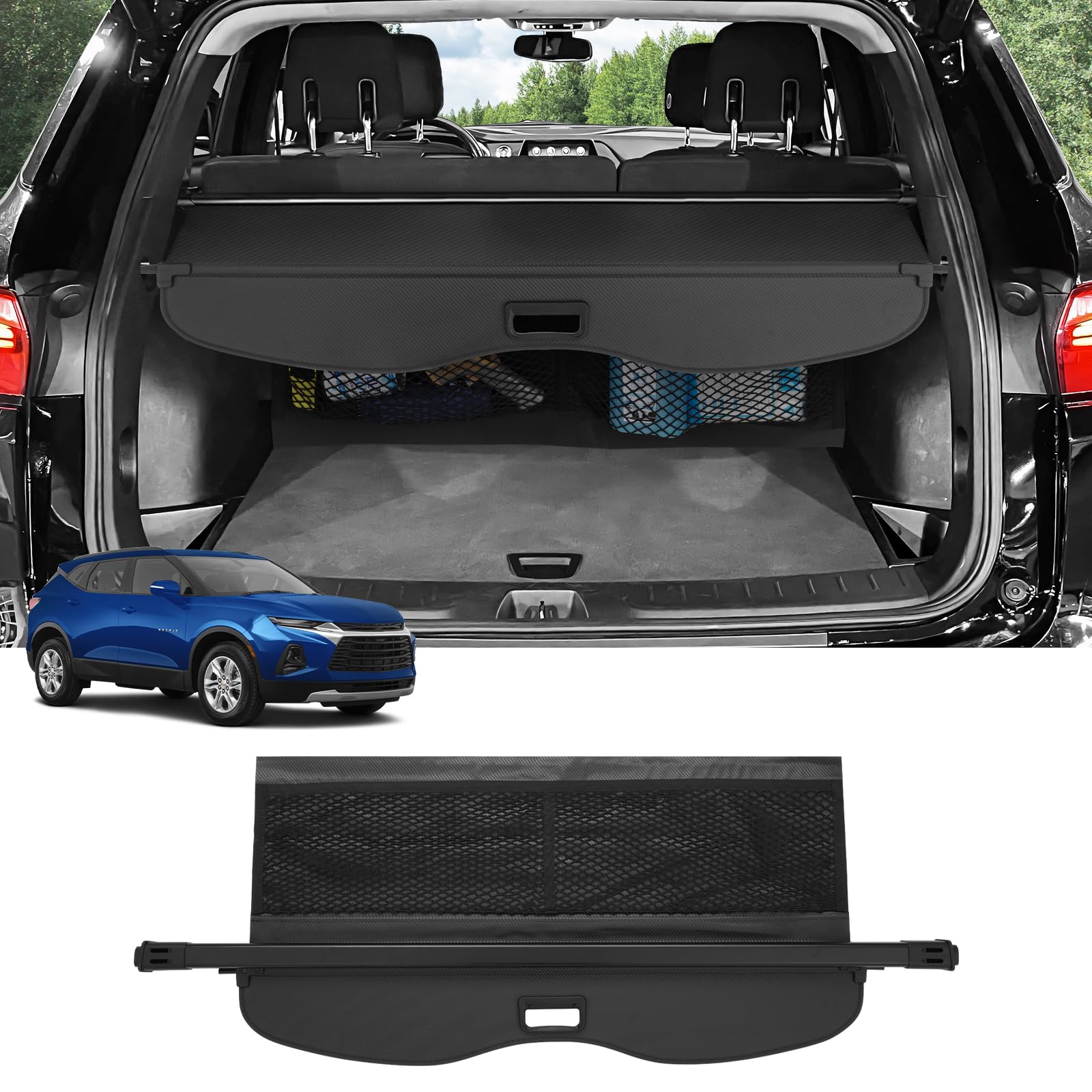 Photo 1 of Autorder Cargo Cover for 2019-2025 2026 Chevy Chevrolet Blazer Accessories Upgraded Trunk Cover with Extra Storage Net Carbon Fiber Retractable Security Shield Shade Cover