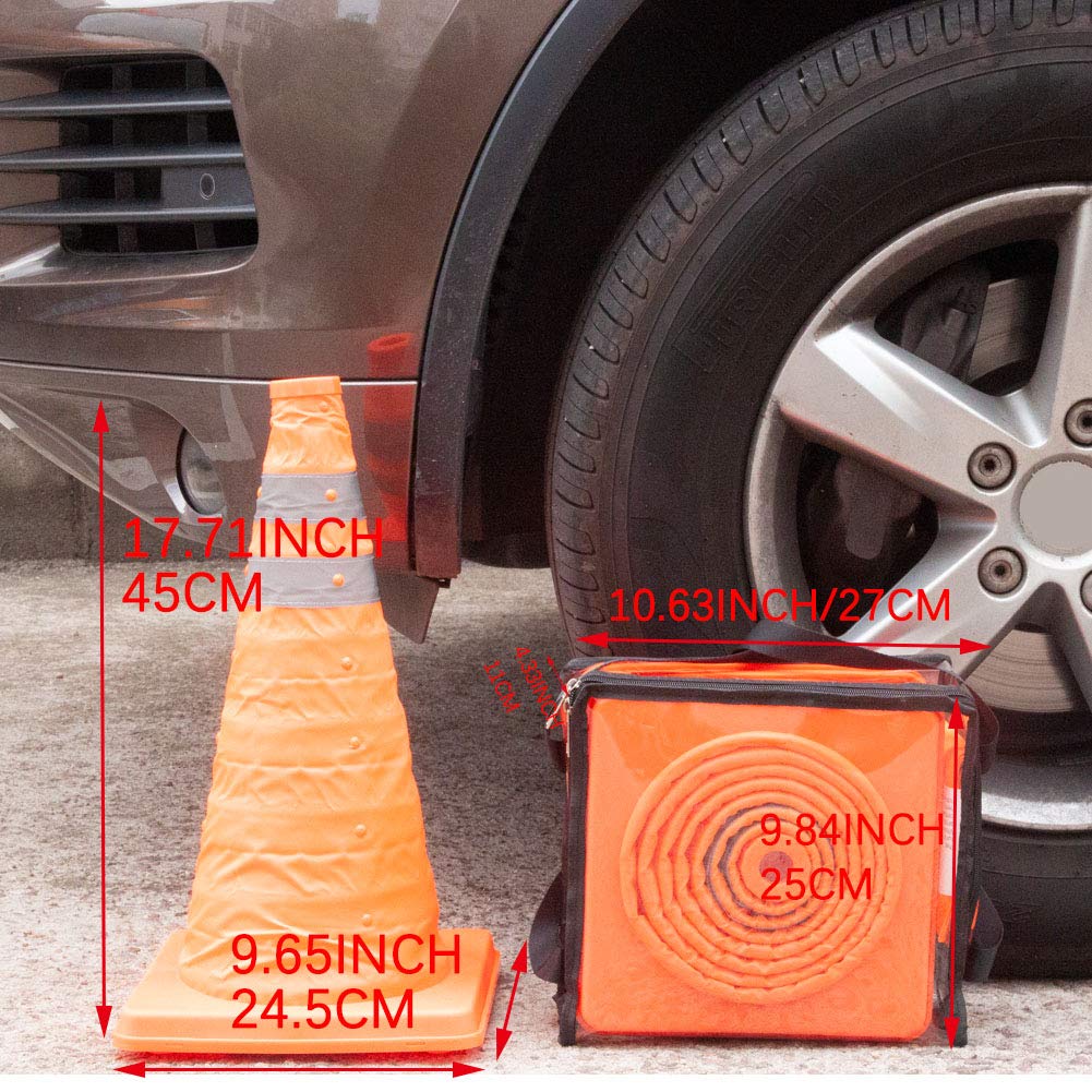 18 inch Collapsible Traffic Cones 3-Pack with Travel Case, Portable Pop Up Reflective Safety Cones(3 Orange Road Cones), Foldable Parking Cones Multipack: Industrial & Scientific