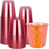 AimFun 50Pcs Pink Plastic Cups Dome Clear Disposable Party Cup 12oz Cold Coffee Beverage Snacks Wine Glasses for Birthday Valentines Day Baby Shower Party Supplies