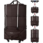 mixi Travel Bag with Wheels Expandable Foldable Luggage Bag Collapsible Rolling Travel Duffel Bags Large Capacity Suitcase for Men Women, Brown