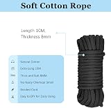 tallkeey 10M Black Soft Cotton Rope 8mm Thick Cord DIY Craft Projects Hanging view 2