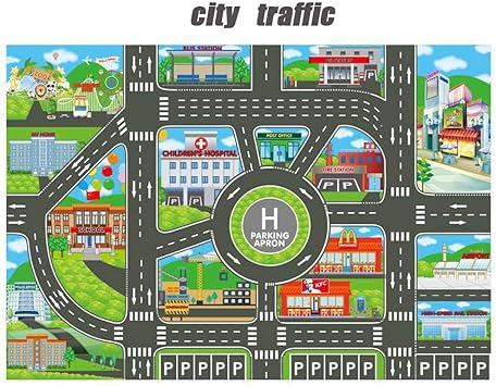 Amazon Com Fun Kids Play Map 33 X 23 Traffic Sign Street City World Buildings Fabrics Great Playing With Cars Toys Safe Learn Educational For Children Baby Bedroom Game Play Mat Area