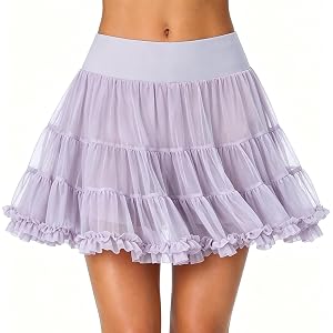 JOJOANS Women's Ruffle Skort with Pockets, Flowy Pleated Tulle Tennis Skirt No-Drawstring Athletic Skirt with Built-in Shorts