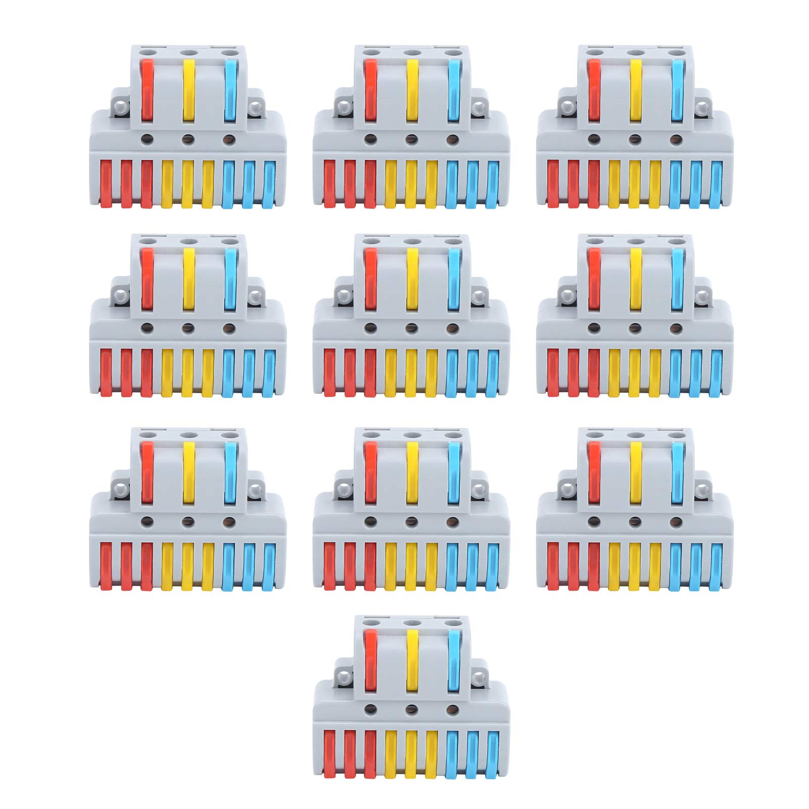 10Pcs Wire Block Clamp Terminal Fast Wire Connector for Electrical Wiring, 3-in-9-out LT933 Quick Connectors, Ideal for Home DIY & Automotive Applications