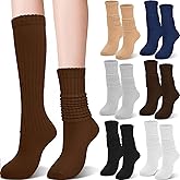 ROLVNHTV 6 Pairs Slouchy Socks Women Slouch Scrunch Sock Crew Tube Socks Long Casual Knee High Length Stockings