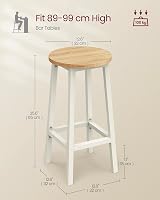 VASAGLE Bar Stool Set of 2 Kitchen Chair High Seat with Footrest Beige White view 3