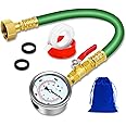 Water Pressure Gauge with 12'' Hose, 0-200 Psi Pressure Gauge Filled with Oil, 3/4" GHT Female Thread Water Pressure Test Gauge Hose Kit, for Home, Industrial, Garden Water Pressure Test