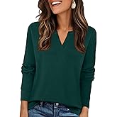 Gloria&Sarah Womens Casual Plaid Long Sleeve Shirts V Neck Fleece Tops Fall Winter Outfits