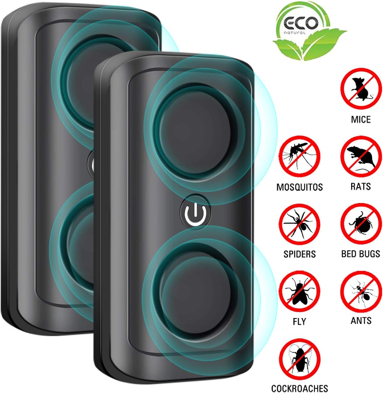 ERACII Ultrasonic Pest Repeller Plug in - Mice Repellent & Rat Deterrent, Powerful Sonic Repellent for Mosquito, Mouse, Cockroach, Rats, Spiders, Ants, Flies (Black-2PCS)