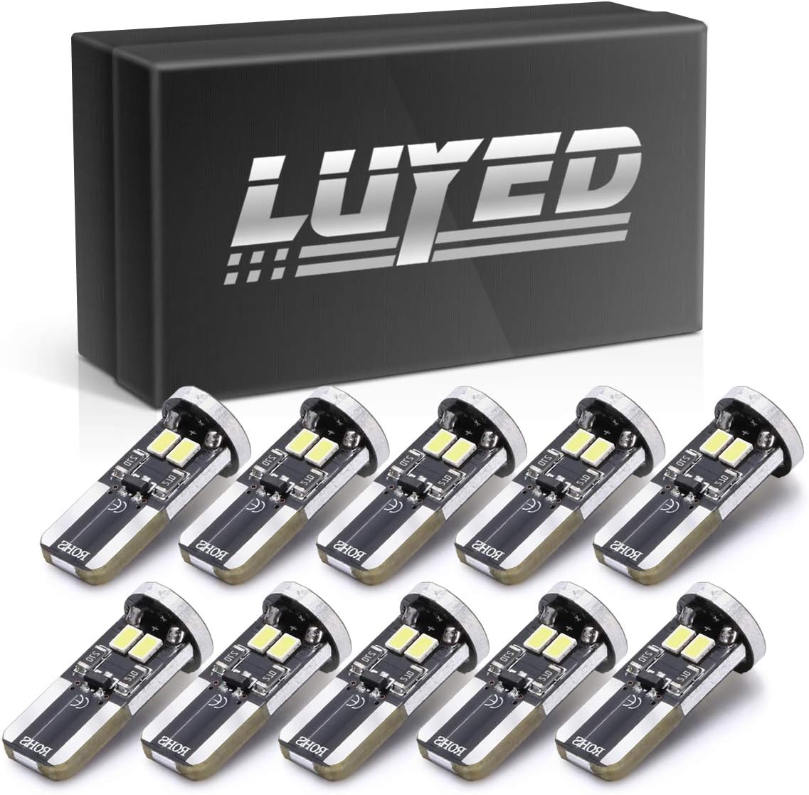 LUYED1100 Lumens Super Bright Low Power 3020 6-EX Chipsets W5W 194 168 2825 Led Bulbs Aluminum Material,Xenon White(Optimum heat dissipation on this market)