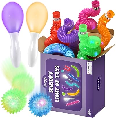 Joyreal Sensory Toys 10Pcs Light Up Autism Fidget Tubes Balls Maracas