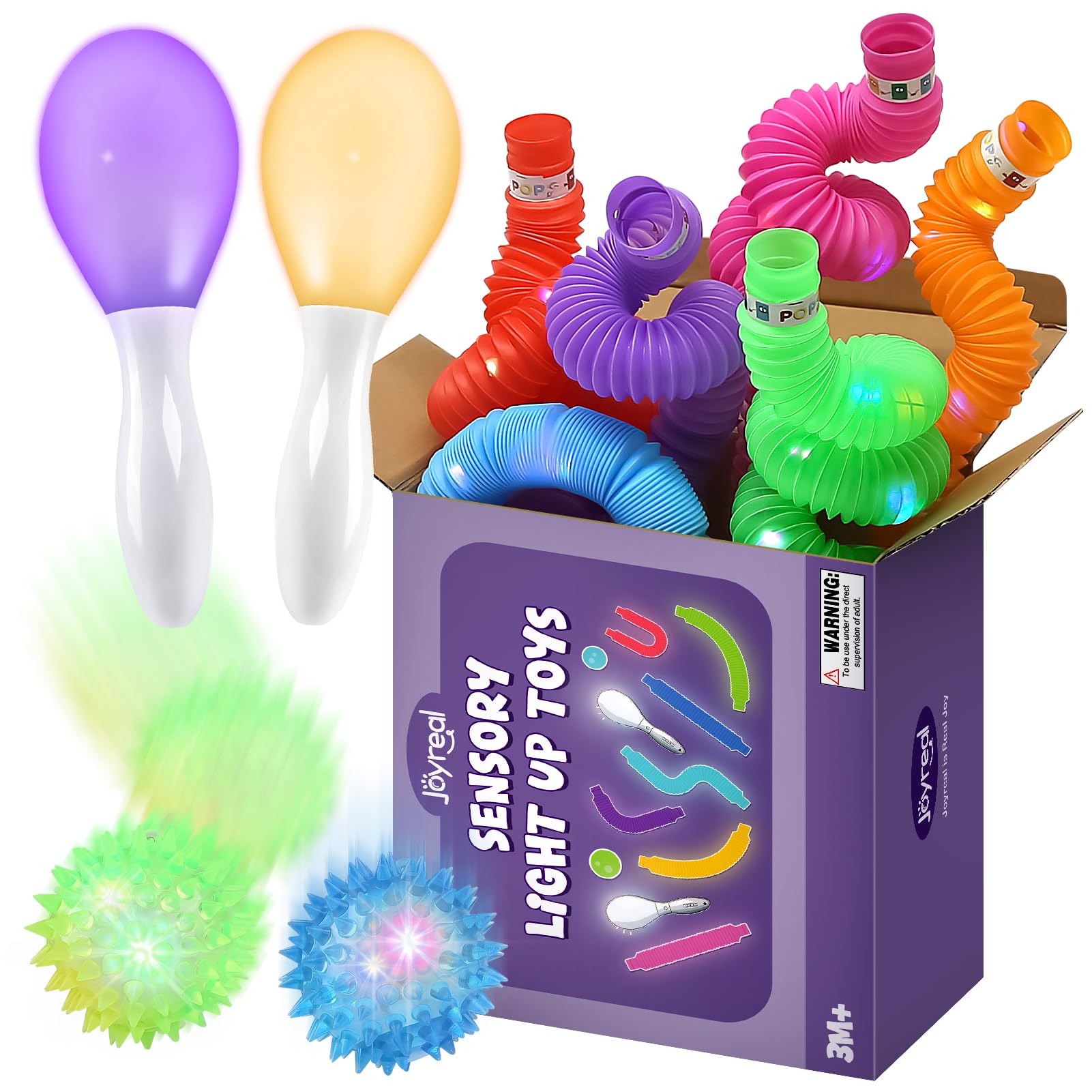 Joyreal Sensory Toys for Autism, LED Light Up Toys, Autism Toys, Autism Sensory Equipment, 10PCS Fidget Toys Sensory Tubes & Balls, Light Up Maracas for kids, Stress Relief Toy