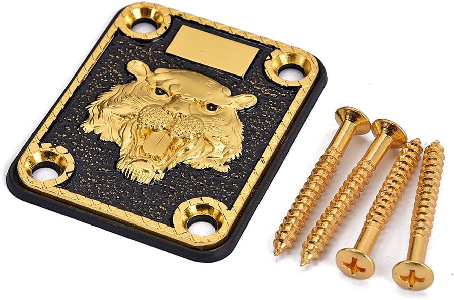 Alnicov Guitar Neck Plate,Gold and Black Neck Plate Engraved Animal Head Pattern for Electric Guitar - Image 4