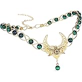 CoTeeZa Renaissance Green Viking Crown - Medieval Fairy Circlet Crystal Headpiece Braided Celtic Headband Tiara V-shaped Moon Hair Costume Accessory for Men and Women Theme Wedding Halloween