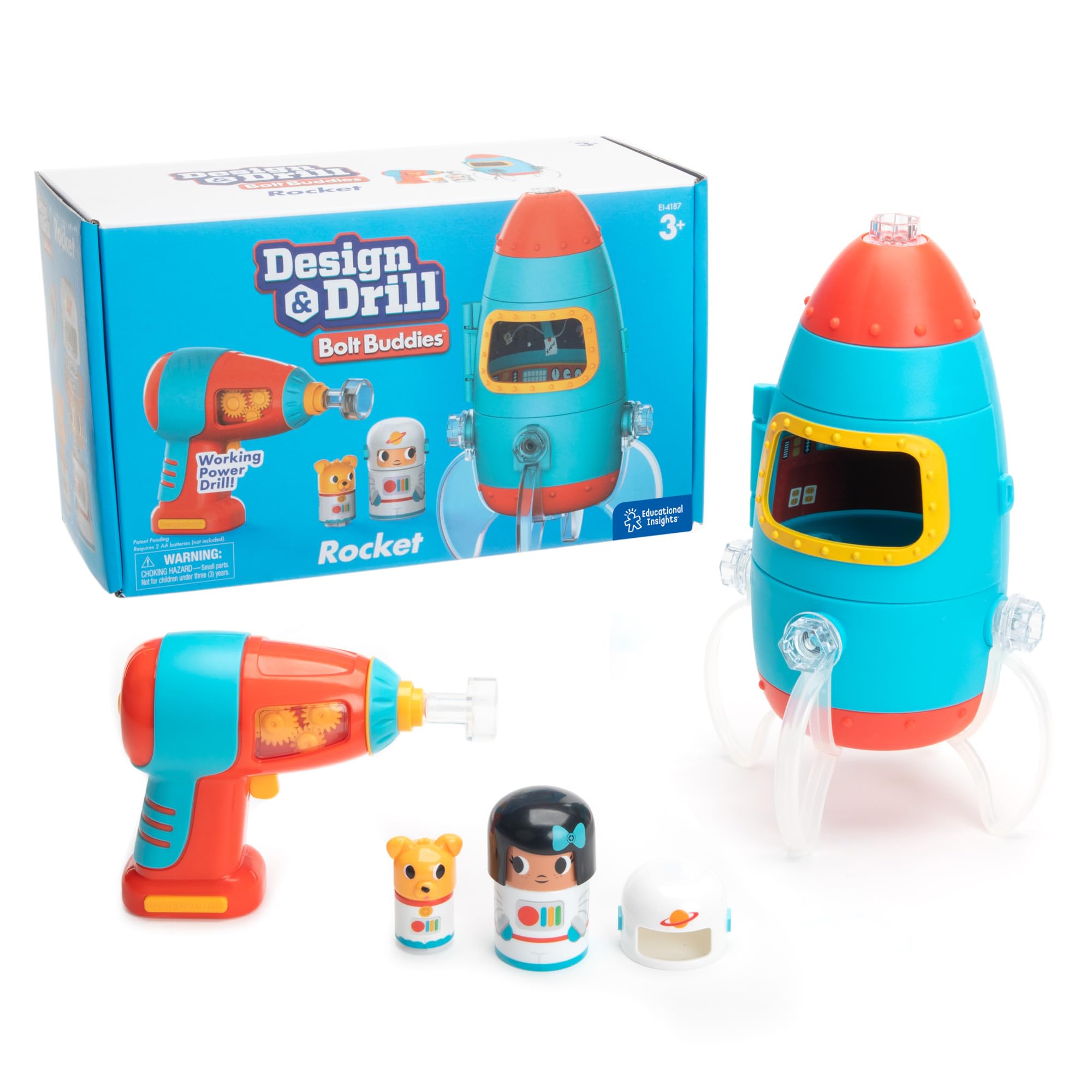 Photo 1 of Educational Insights Design & Drill Bolt Buddies Rocket Take Apart Toy with Electric Toy Drill, Preschool STEM Toy, Easter Basket Stuffers for Kids, Gift for Boys & Girls, Ages 3+