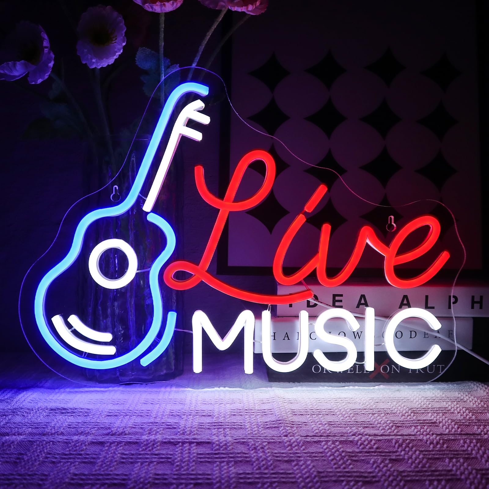 OYCGZV Live Music Neon Light Sign - Guitar Music Neon Sign for Wall Decor Guitar Neon Wall Light USB Led Sign for Bar Rock Music Studio Office Garage Bedroom Room Party Store Home