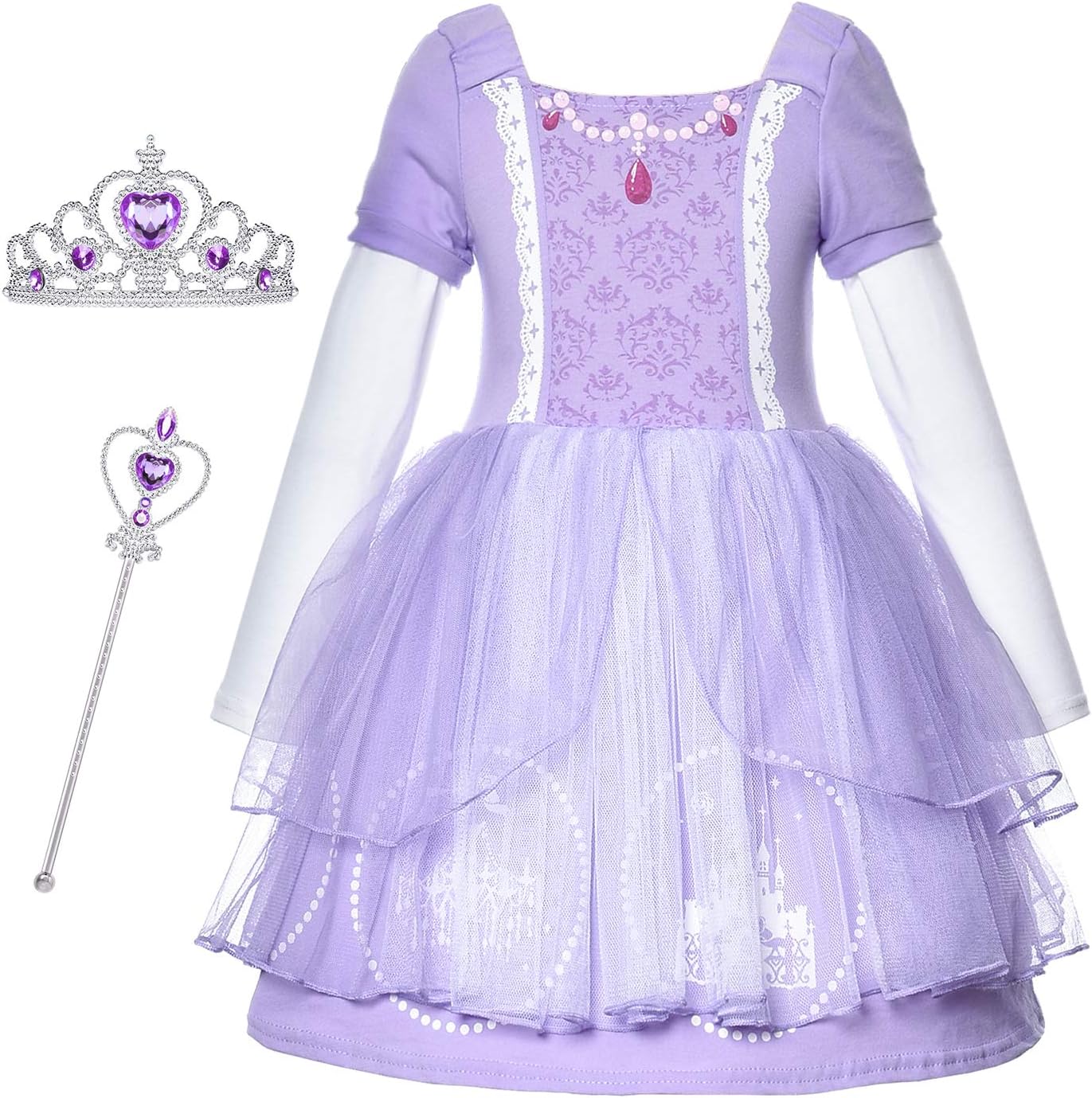 Princess Sofia Costume Generic Dresses Little Girls Long Sleeve Dress Up Clothes for Toddler Girl de Cosplay Birthday Party with Accessories Size 18M 24M (18~24 Months)