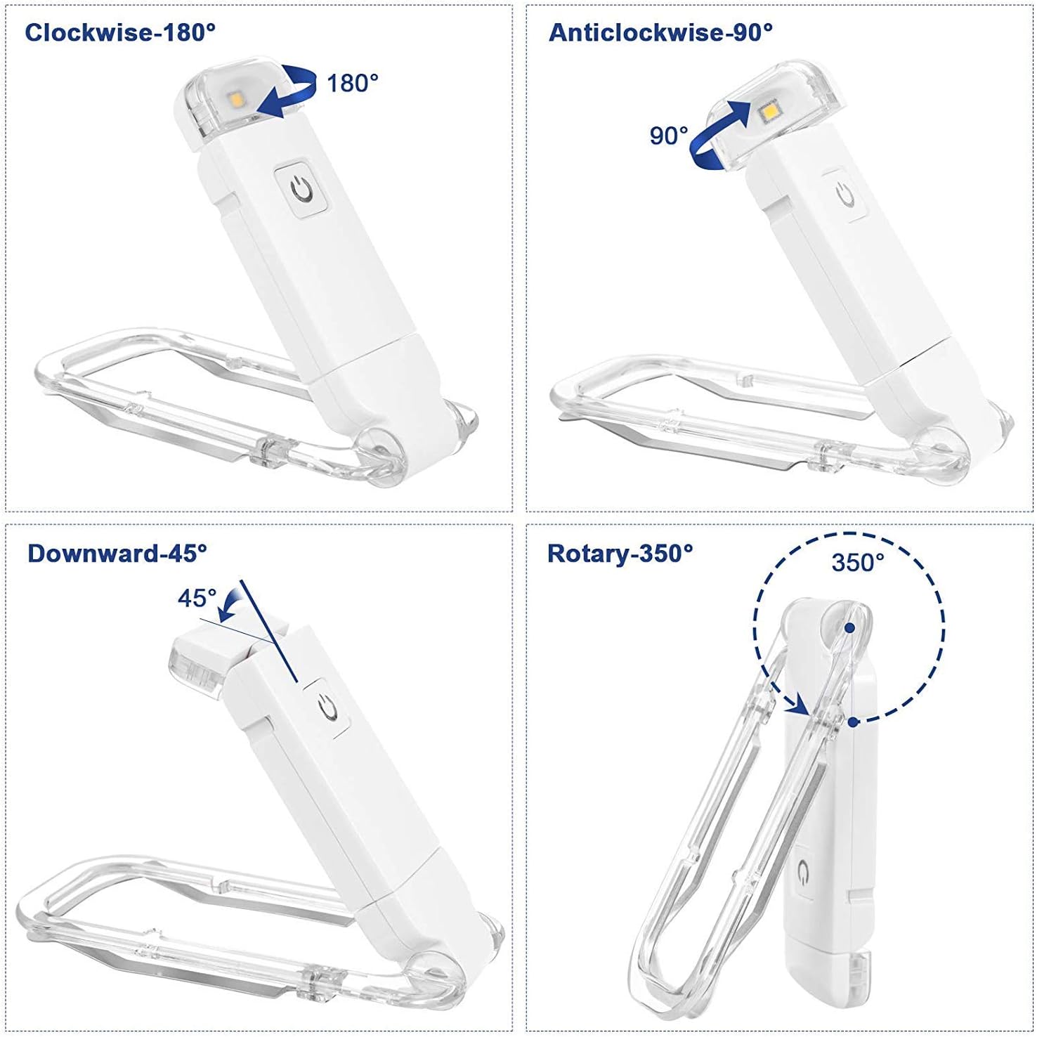 DEWENWILS USB Rechargeable Book Reading Light, Warm White, Brightness Adjustable for Eye-Protection, LED Clip on Book Lights, Portable Bookmark Light for Reading in Bed, Car - - 