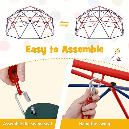 Costzon Climbing Dome with Swing, 10FT Kids Jungle Gym Monkey Bar