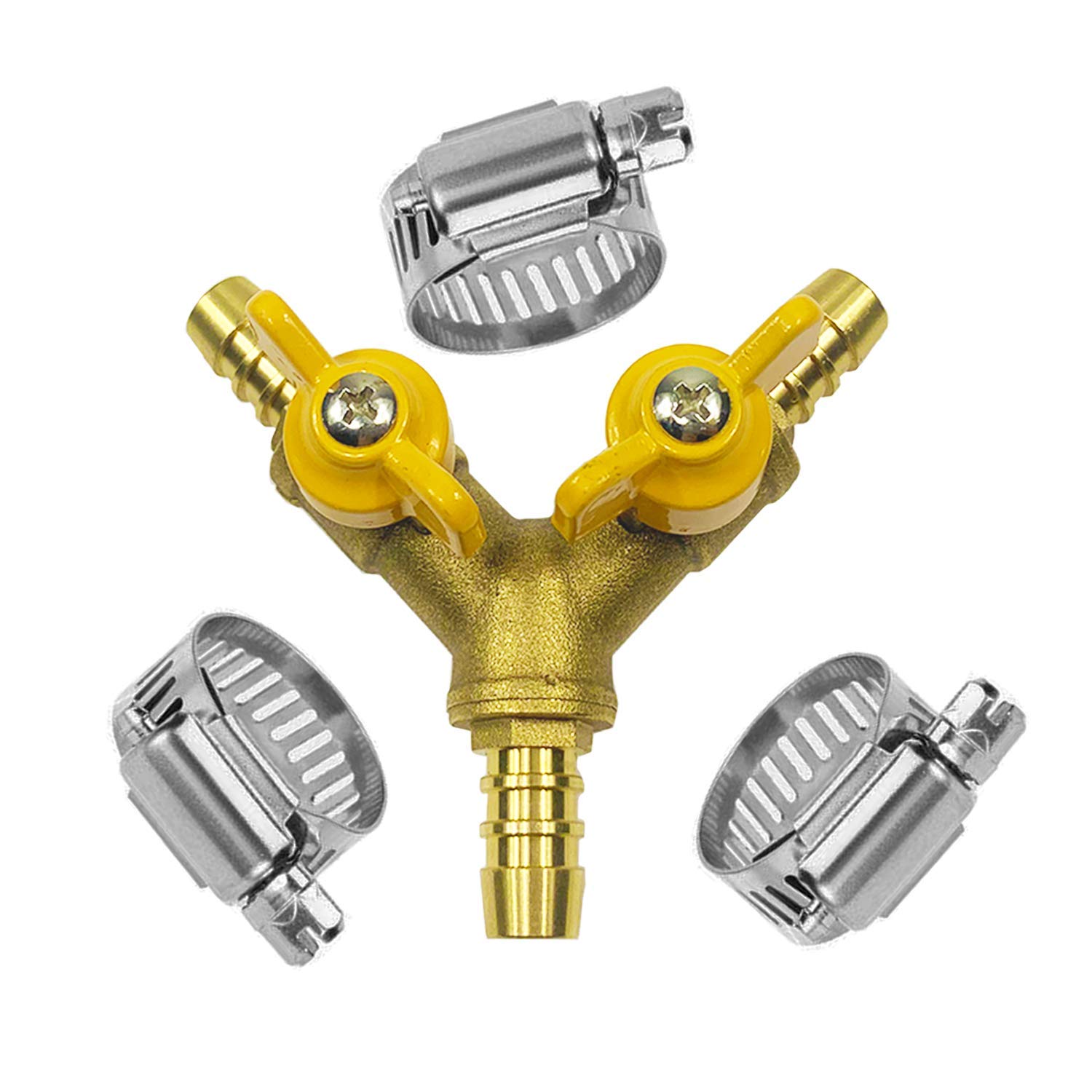 Da by Three-Way Hose Valve Hose Barb Ball Valve 3/8" Brass Fitting Y Shaped 2 Switch 3 Way Connector(for Hose ID 10mm-11mm) （Class A Quality）