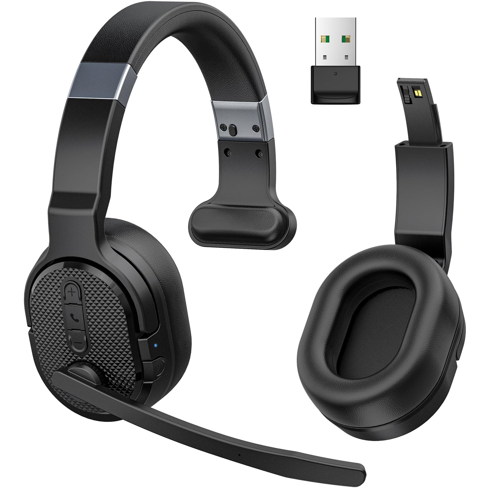 Photo 1 of COSMUSIS Trucker Bluetooth Headset with Dongle, Wireless Headsets with Noise Cancelling Microphone, 50+Hrs HD Talktime Bluetooth Headphones with Detachable Earpad/Single+Dual Mode for Office/Driving