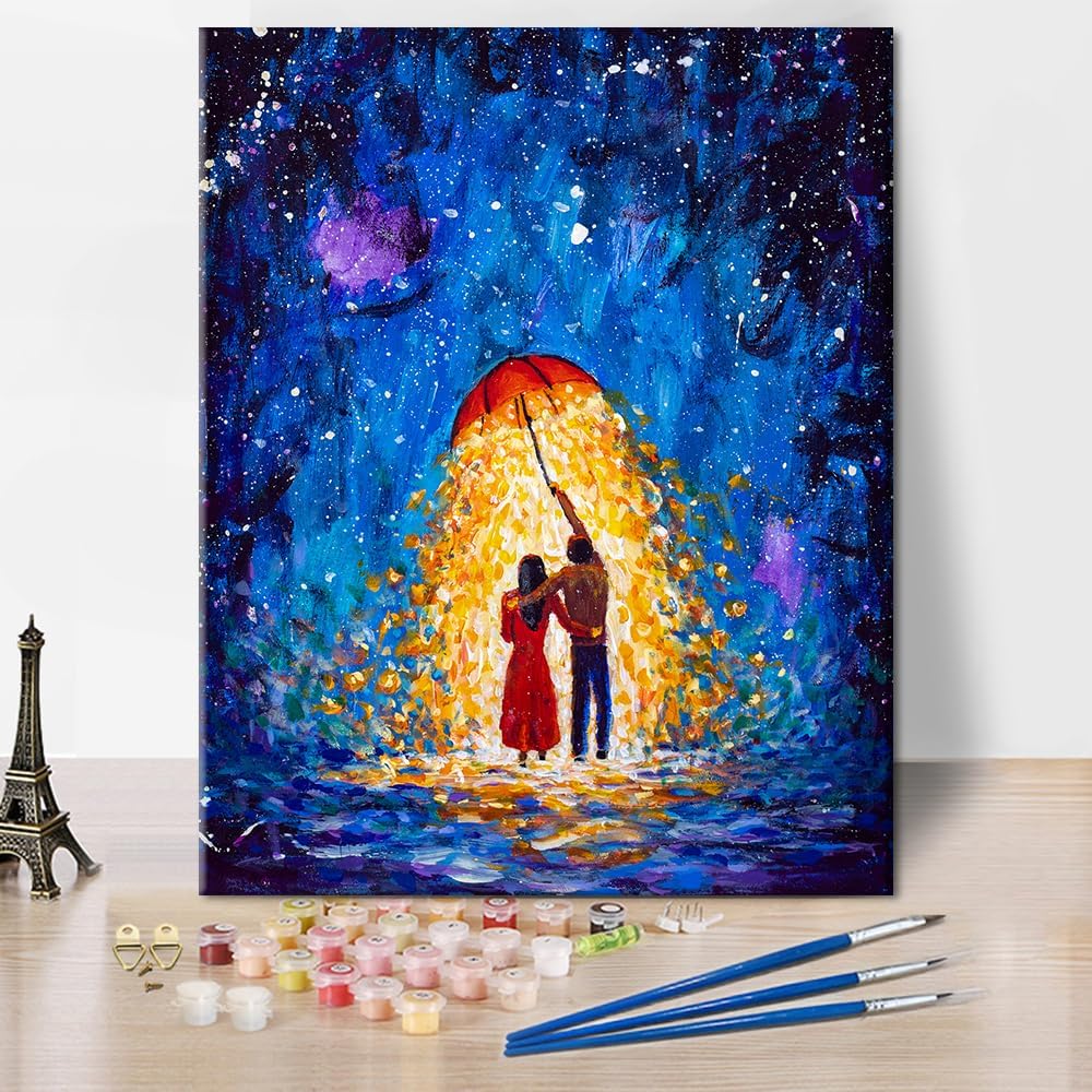 Paintings - Abstract Lovers Paint by Numbers for Adults-Couple With Umbrella- Oil Painting for Kids Ages 8-12 Adult Paint by Number Kits on Canvas Acrylic Oil Painting Paintwork with Paintbrushes16