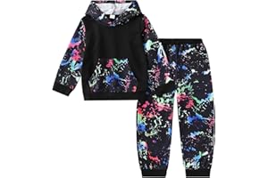 AYZOZUY Toddler Boys Colorful Paint - Splatter Hoodie And Jogger Set, Soft Cotton Blend For All - Day Comfort