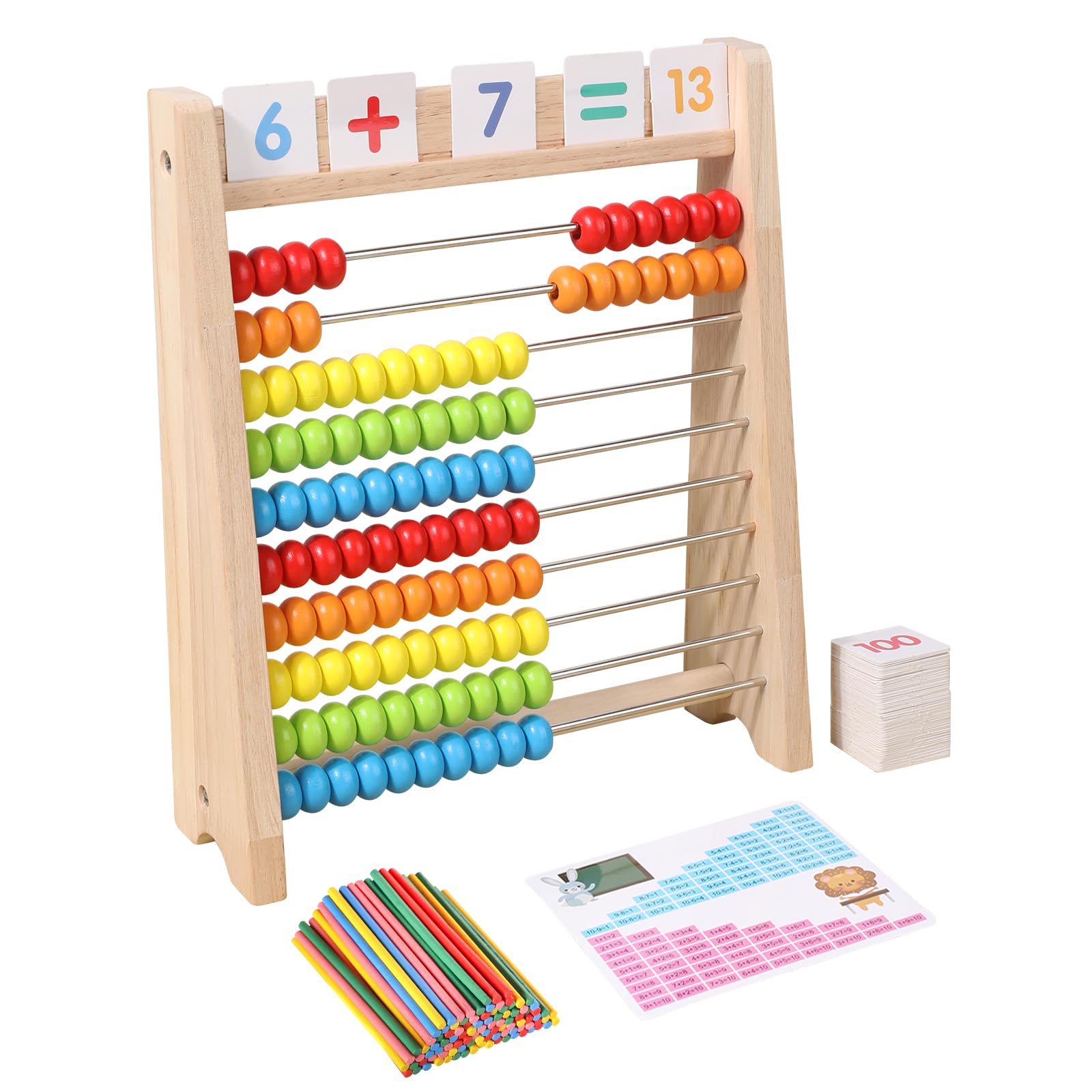 Photo 1 of Gserin Wooden Abacus for Kids, Math Learning Tool, 10-Row Bead Frame with Counting Sticks, 1-100 Number Cards & Math Symbols, Preschool Educational Toy for Toddlers 3+