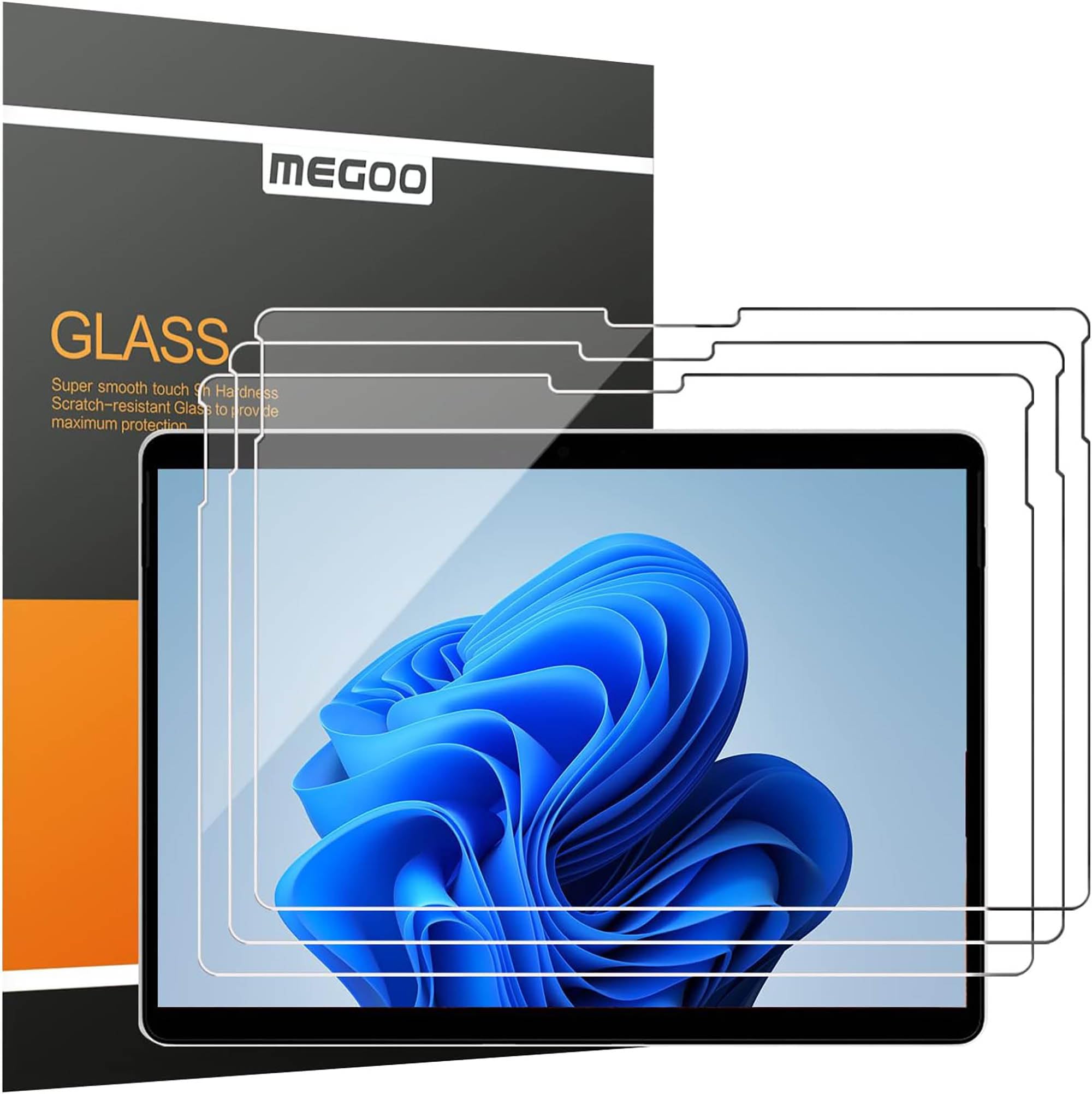 MEGOO (3 Pack Tempered Glass Screen Protector For Microsoft Surface Pro 11 2024/ Surface Pro 9/ Surface Pro 10/8/X 13 inch, Easy Installation, Anti-Scratch, Friendly Touching
