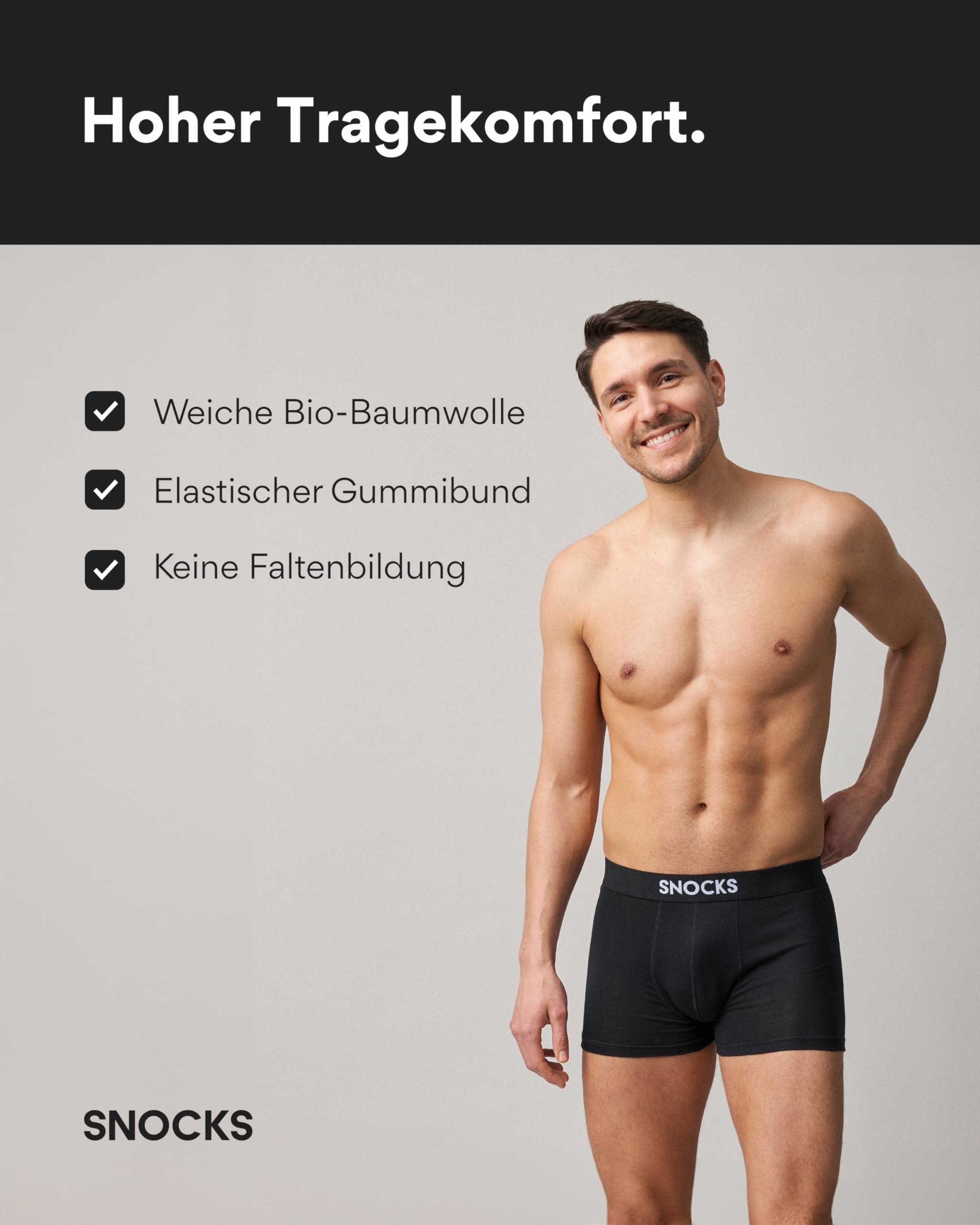 Snocks Boxershorts Herren Bio Baumwolle (6er Pack) Unterhosen Herren ohne einschneidenden Gummibund (Gr. S - 4XL)