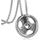 BLEUM CADE Stainless Steel Fitness Gym Dumbbell Weight Lifting Plate Barbell Pendant Necklace,Unisex,24inch Link Chain