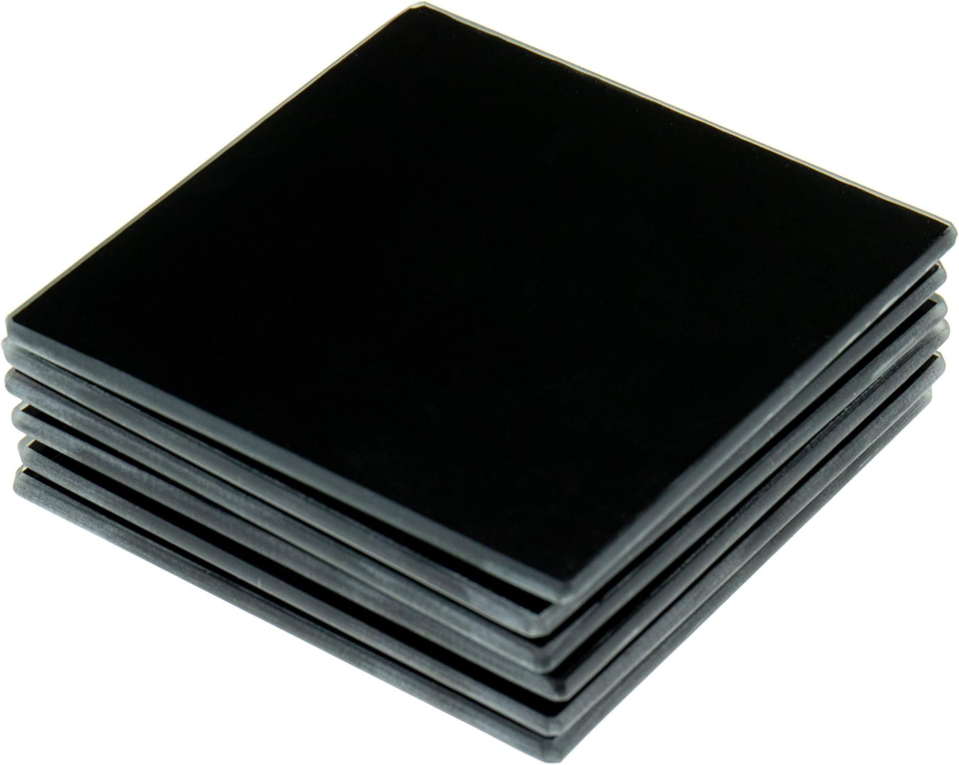 Clever Chef Glass Drink Coaster Set | Non Slip, Durable, Shatter-Resistant Beverage Coasters | Black Colored Back Painted Square Glass Coasters | Bundle Pack Set of 6 | Each Measures 3.75" x 3.75"
