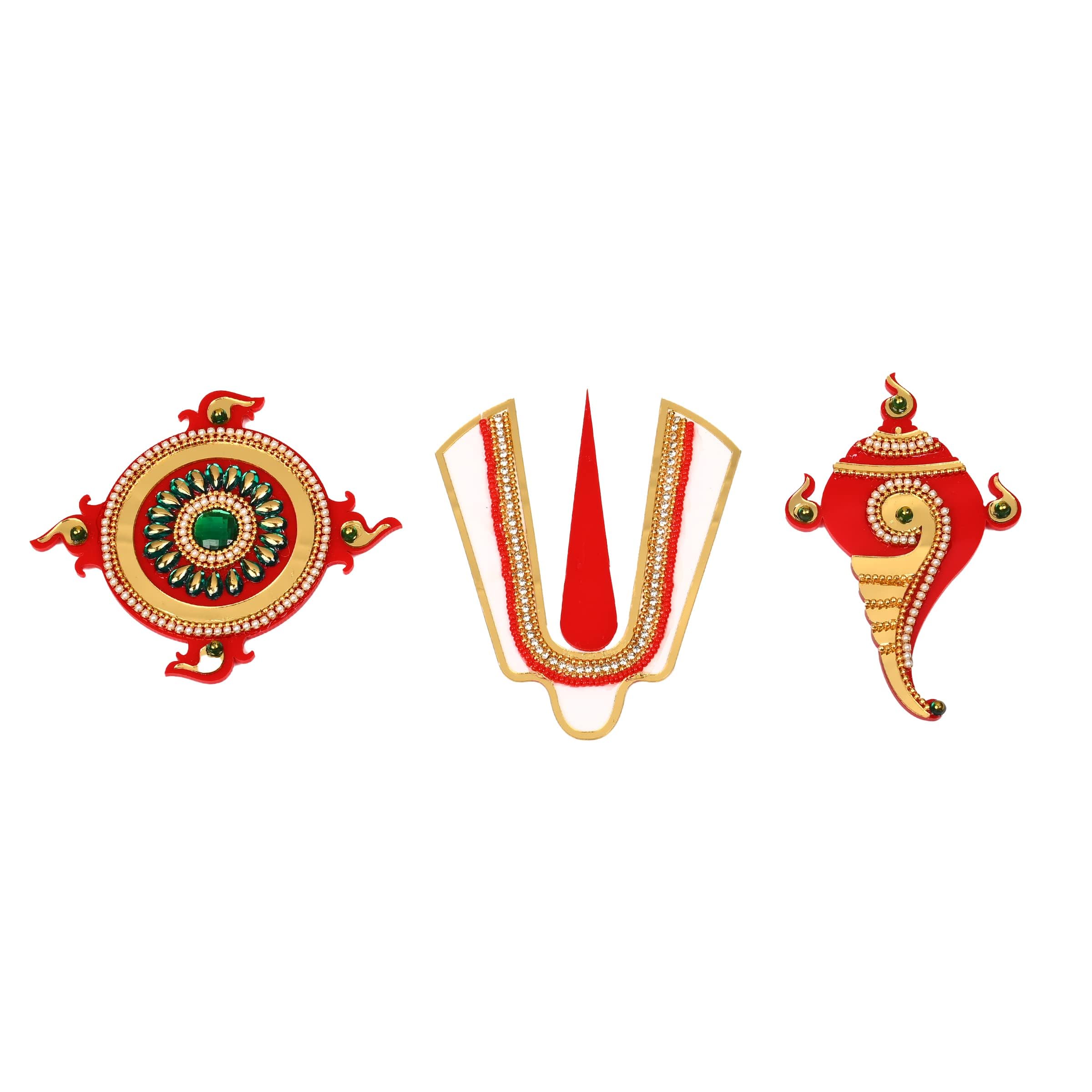 Decorative Shubh Labh Ganesh ji Shankh Chakra Namah of Lord Vishnu Tirupati Balaji Tilak Rangoli Sticker for Indian Traditional New year decorations Door Main Door Temple Home Decor(Size:-4'')