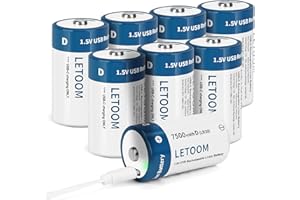 LETOOM D Batteries Rechargeable with 4 in 1 USB C Charging Cable D Size Cell Lithium Batteries 7500mWh 1.5V for Flashlights, Toys, and Floodlights (8 Pack, D Battery)