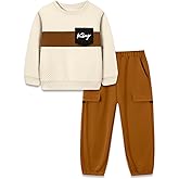 Coco&RARA Boys Clothes Outfits Toddler Long Sleeve Color Block Sweatshirt and Cargo Pants Fall Winter 2PCS Set 2-8 Years